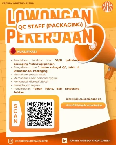 Poster Lowongan QC Staff Johnny Andrean